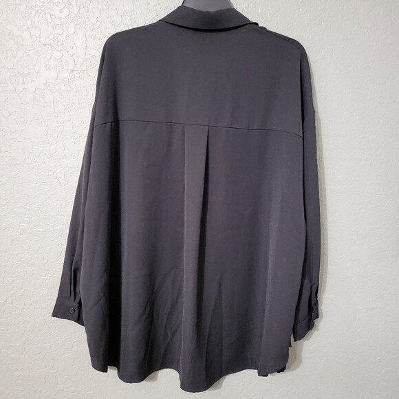 Andree by Unit Womens Long Sleeve Button Up Shirt Sz S Black Oversized Lagenlook - Picture 2 of 10